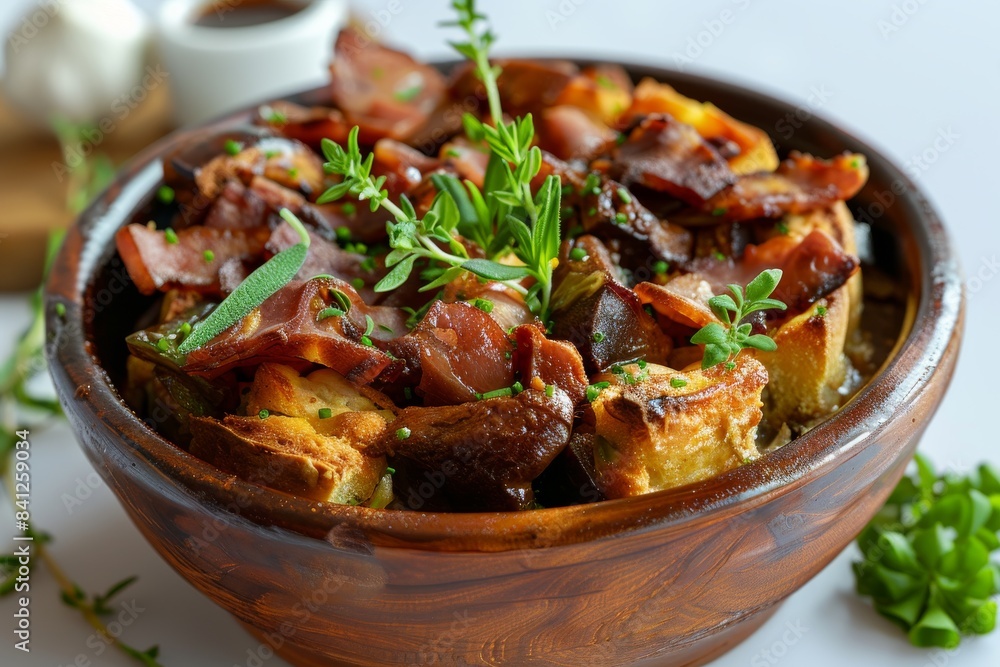 Rich and savory beef stew with a variety of vegetables, presented in a rustic wooden bowl for a hearty meal Rich and savory beef stew with a variety of vegetables, presented in a rustic wooden bowl for a hearty meal