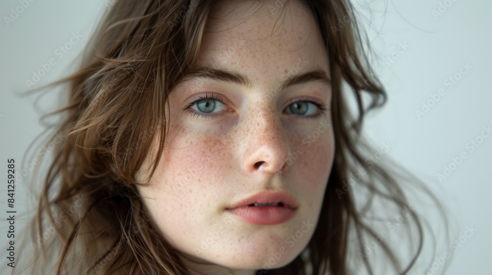 A close up of a woman with freckles on her face A close up of a woman with freckles on her face