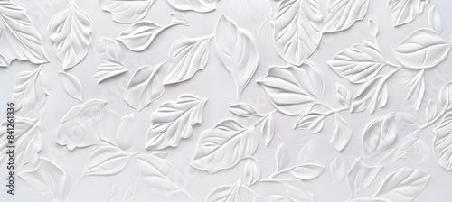 Wallpaper Mural White Embossed Leaves Seamless Texture Torontodigital.ca