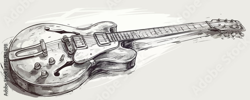 Retro guitar sketch hand drawn vintage musical instrument.