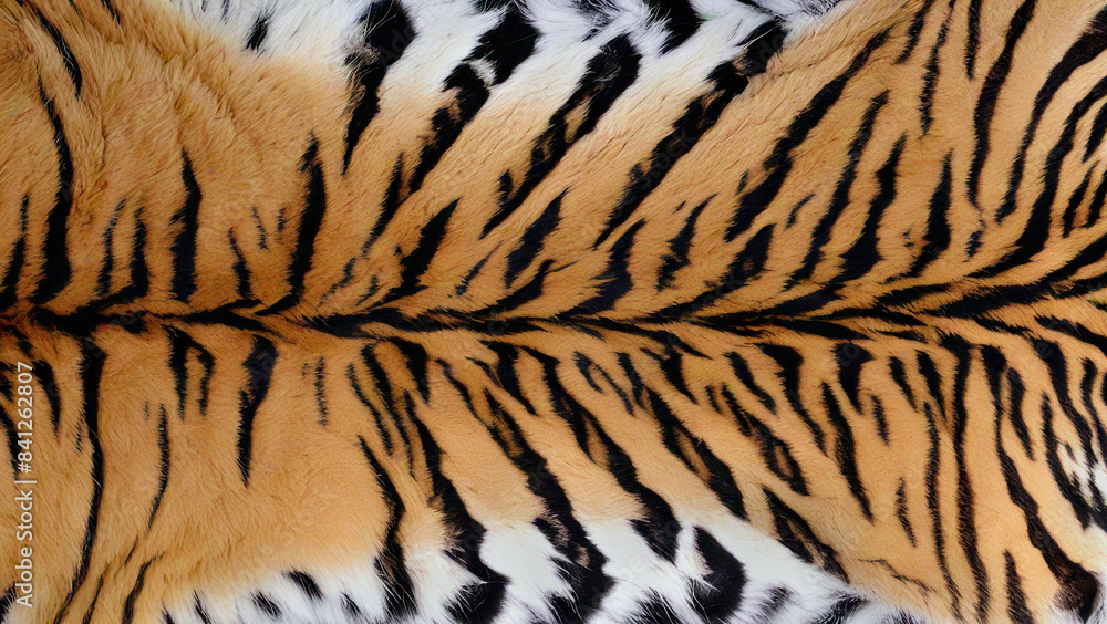 a close-up of a tiger's fur, highlighting the vibrant orange and black stripes with patches of white fur.