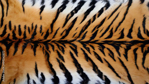 a close-up of a tiger s fur  highlighting the vibrant orange and black stripes with patches of white fur.