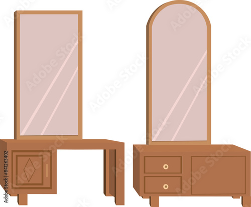Set of Dressing table design isolated vector illustration collection for 2d cartoon animation. indoor living room furniture element isolated white background