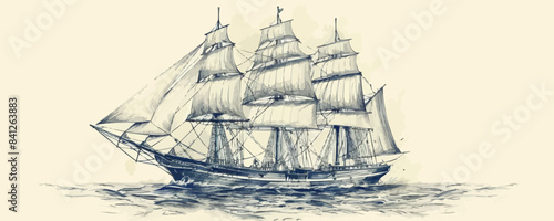 Sailing ship sketch. Nautical hand drawn. vector simple illustration