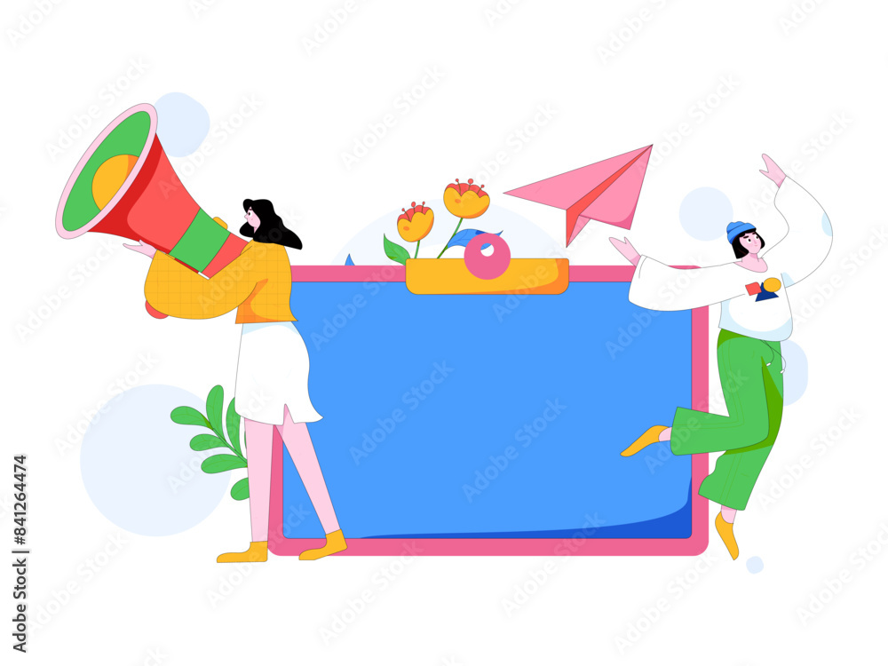 Fototapeta premium Notification announcement vector creative flat hand drawn illustration 