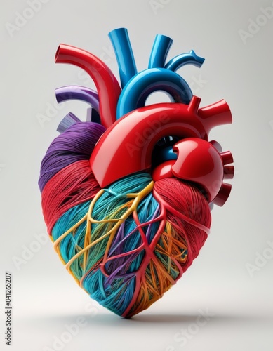 A vibrant abstract heart sculpture combining colorful yarn and glossy pipes, symbolizing creativity and connection. Ideal for design and art concepts.. AI Generation