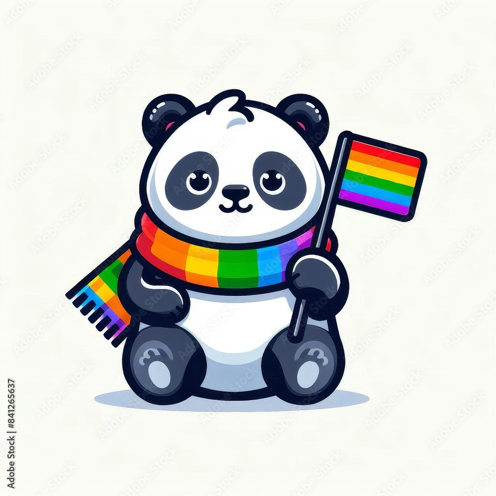 A cartoon panda holding a rainbow flag A cartoon panda holding a rainbow flag