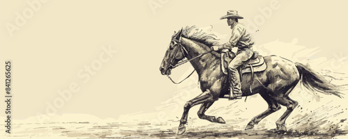 Rider riding a horse sketch hand drawn vintage. vector simple illustration