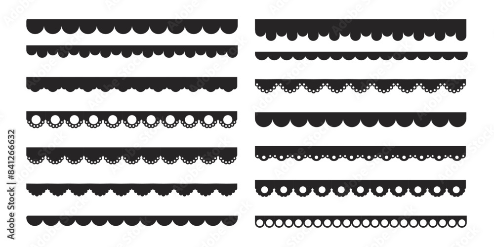 Obraz premium Scalloped border simple divider ornament edge cutout decoration isolated on white background. 