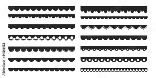 Scalloped border simple divider ornament edge cutout decoration isolated on white background. 
