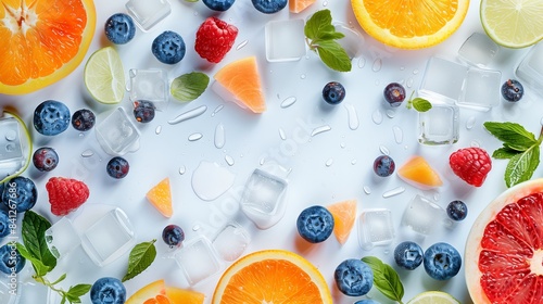 Fototapeta Naklejka Na Ścianę i Meble -  fresh fruits and ice cubes