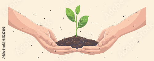 Hands with plant. Save nature. Growing agriculture sprout.. vector simple illustration