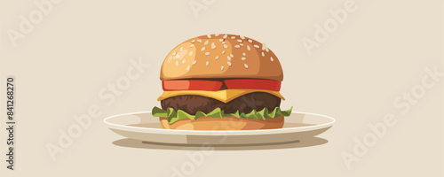burger on plate vector flat minimalistic isolated illustration