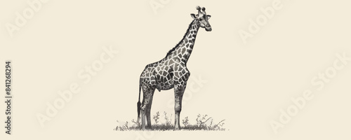 giraffe Engraving style. Simple pencil drawing vector