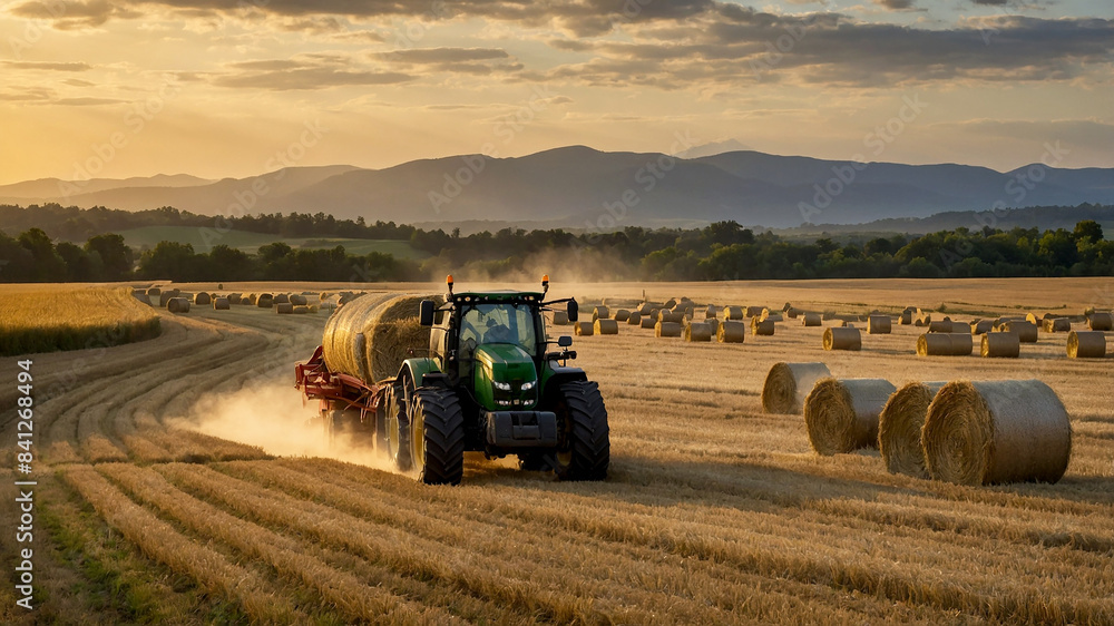 Obraz premium The Journey of Hay Bales/ Follow the lifecycle of hay bales from the lush green fields of summer to their golden hues in autumn