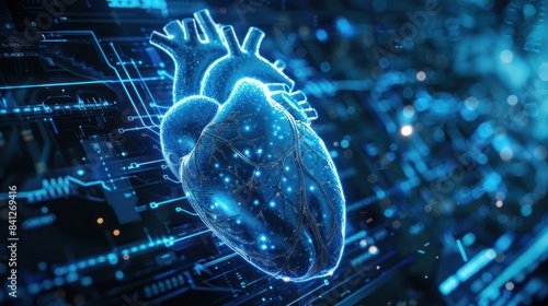 Obraz na płótnie Heart valve leakage shown in a holographic display, Sci-fi, Blue hues, Digital illustration w salonie