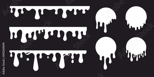 Dripping Paint molten splash, liquid flow abstract shape stain isolated on transparent background. Fluid trickle, border or stencil.