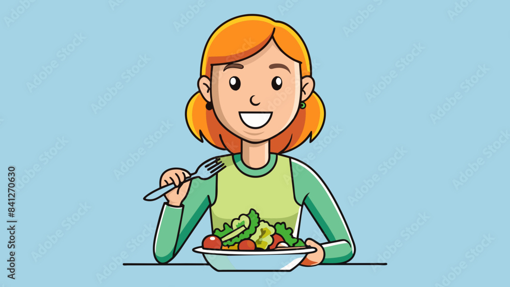 happy woman eating salad vector illustration happy woman eating salad vector illustration