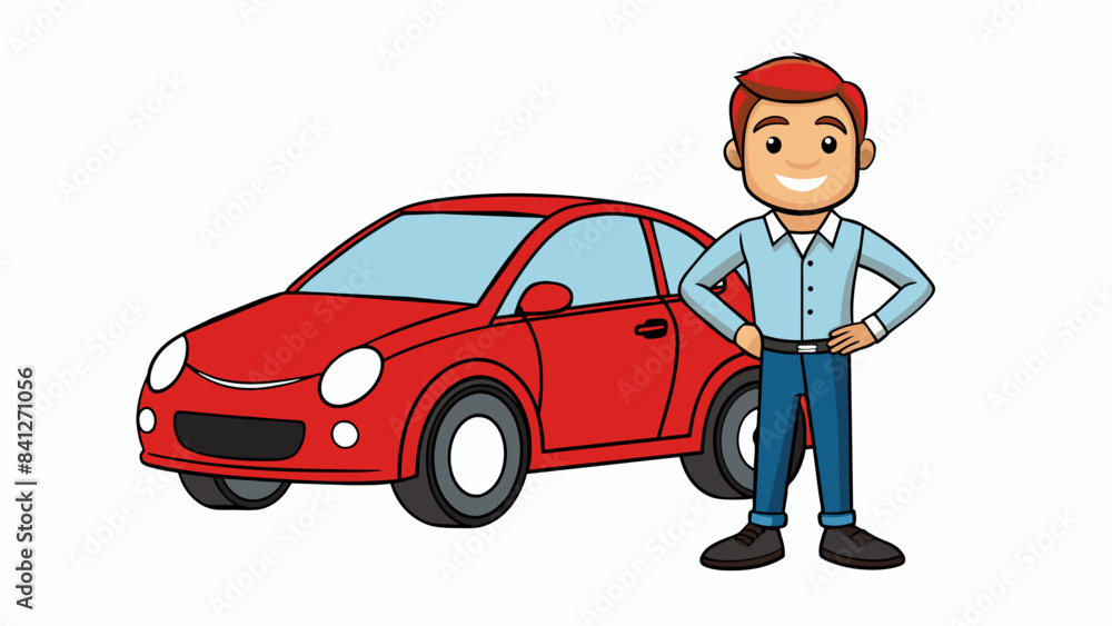successful man standing her next car vector illustration successful man standing her next car vector illustration
