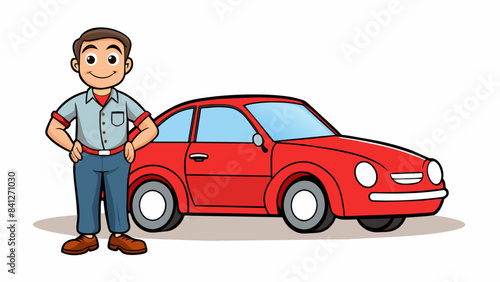 successful man standing her next car vector illustration