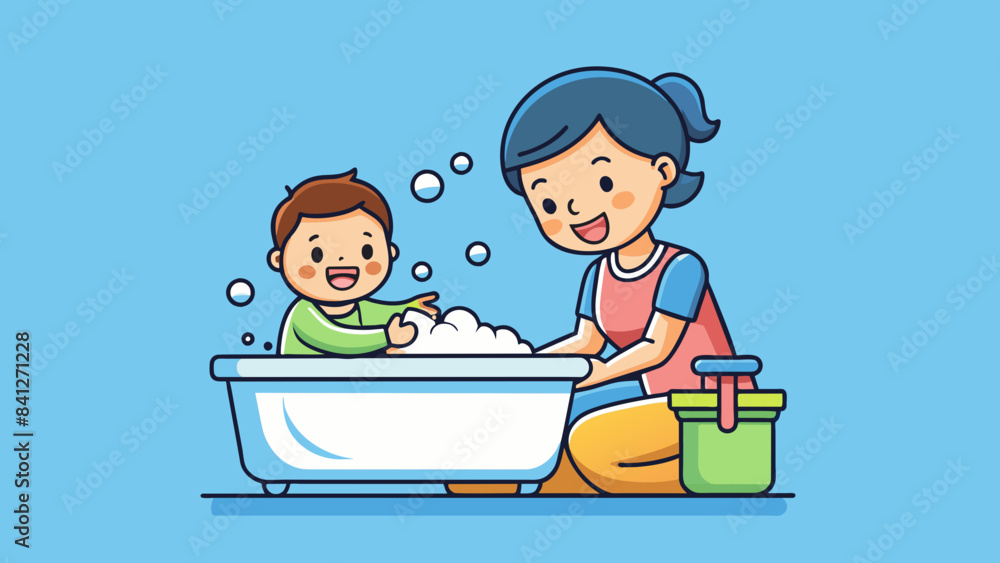 happy mother washes her baby vector illustration happy mother washes her baby vector illustration