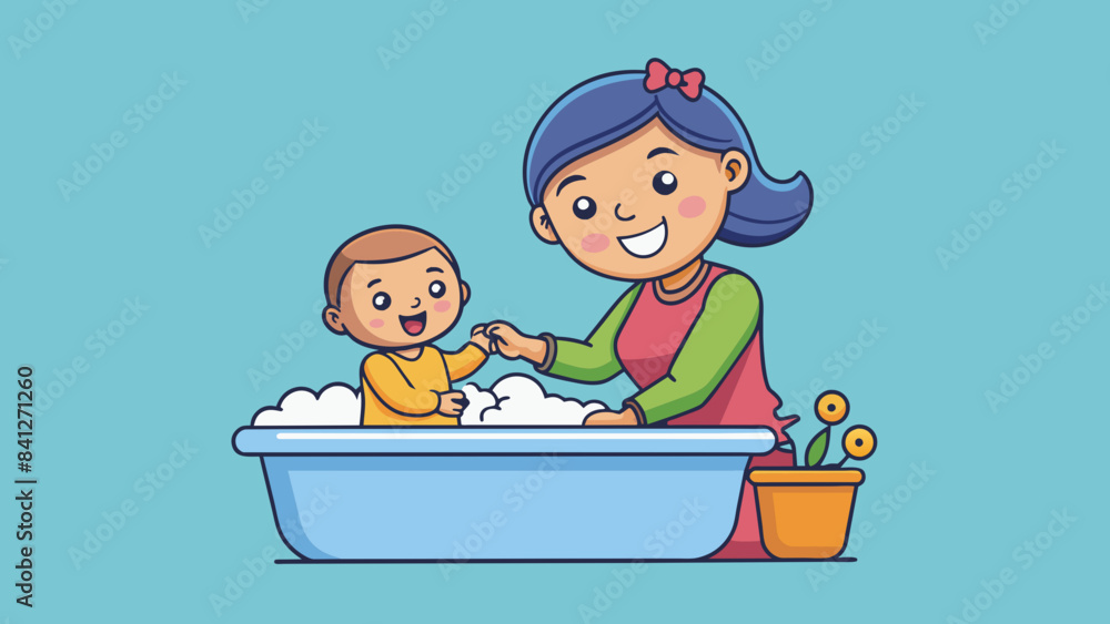 happy mother washes her baby vector illustration happy mother washes her baby vector illustration