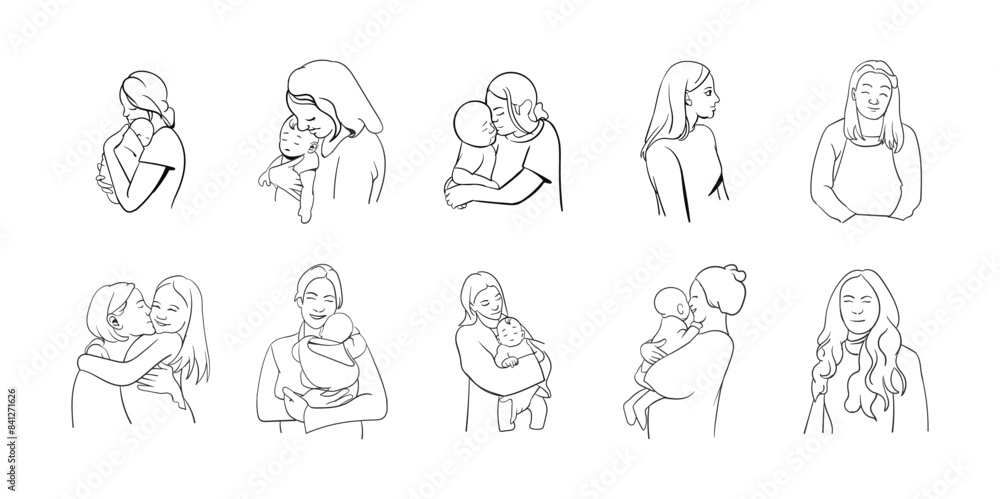 Fototapeta premium Mother Day Line Art Set