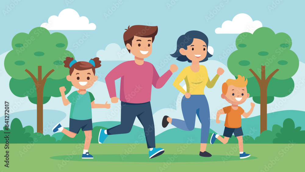 happy family jogging on a park happy family jogging on a park