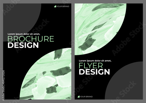 Watercolor booklet brochure flyer colorful abstract cover template bundle set with black background
