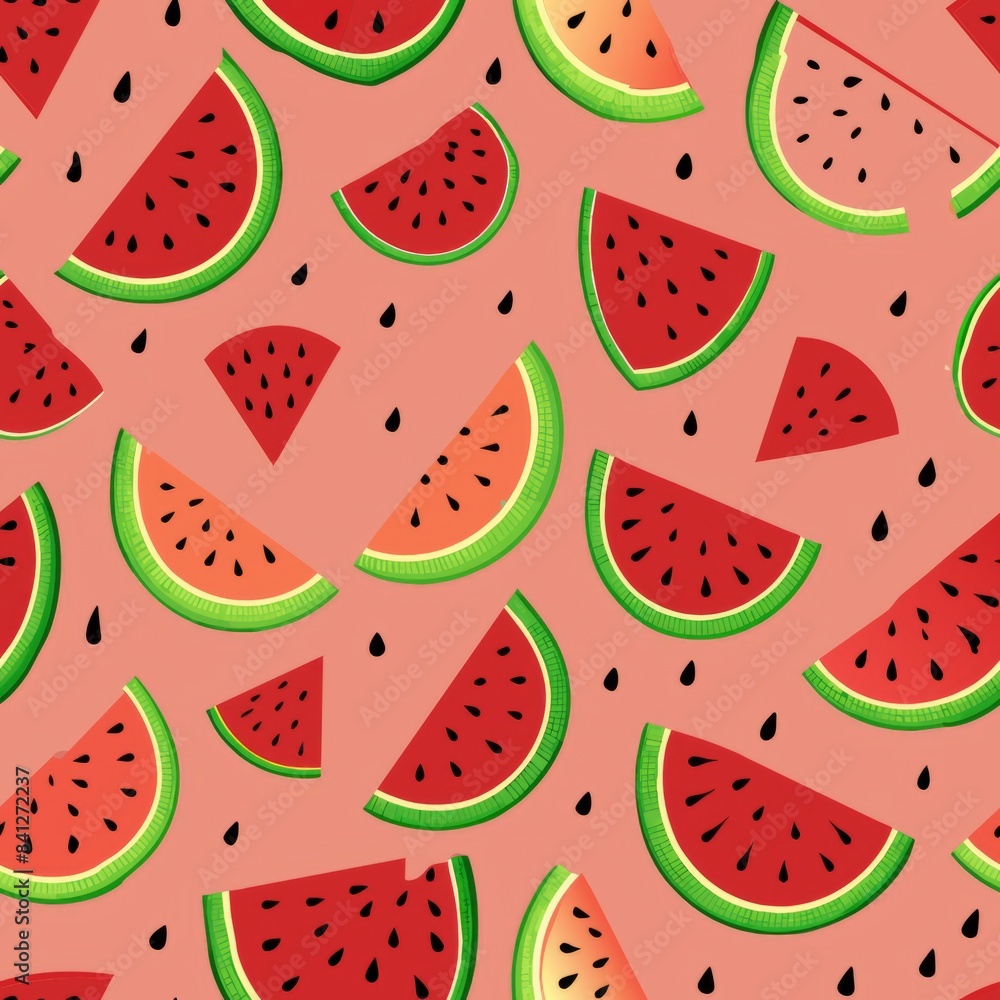 Seamless pattern of cheerful watermelon slices with tiny seeds, Generative AI Seamless pattern of cheerful watermelon slices with tiny seeds, Generative AI
