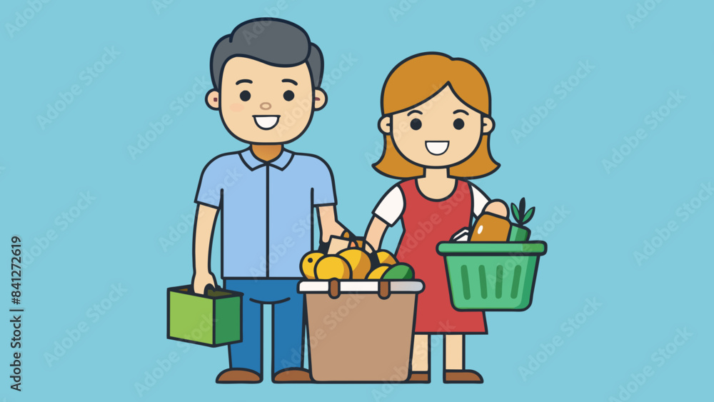 happy couple doing shopping vector illustration happy couple doing shopping vector illustration