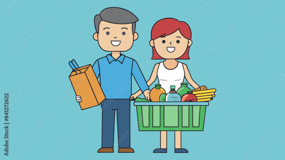 happy couple doing shopping vector illustration happy couple doing shopping vector illustration
