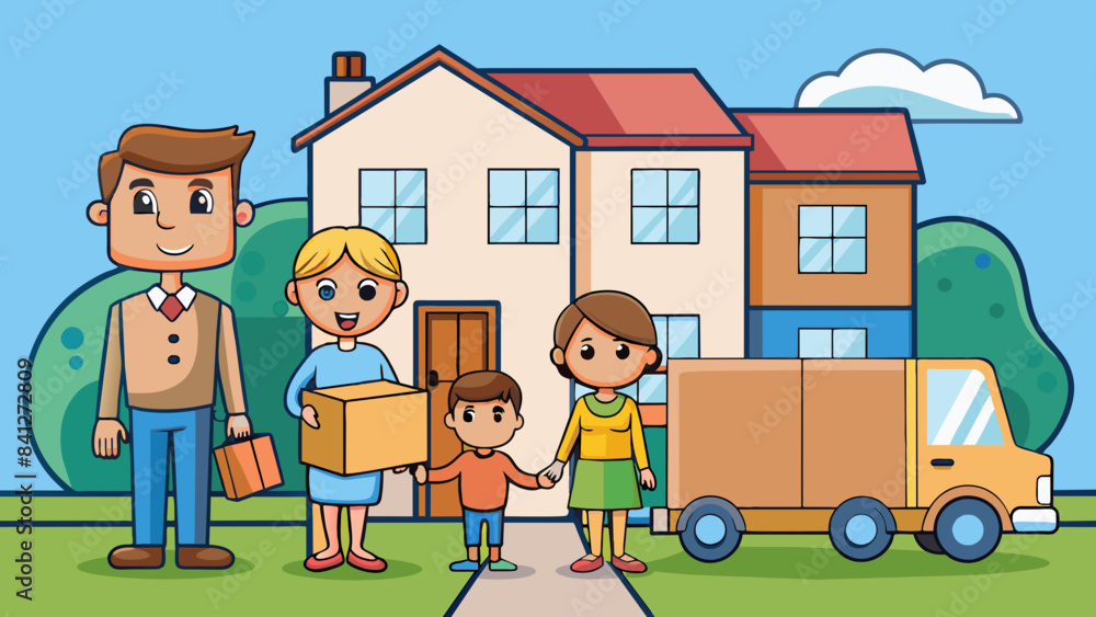 happy family moving to a new home vector illustration happy family moving to a new home vector illustration