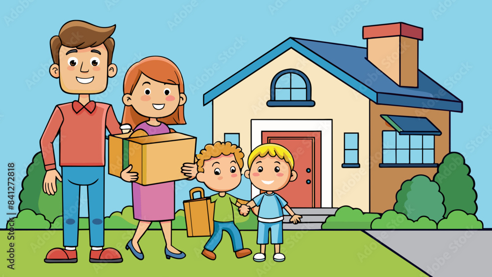 happy family moving to a new home vector illustration happy family moving to a new home vector illustration