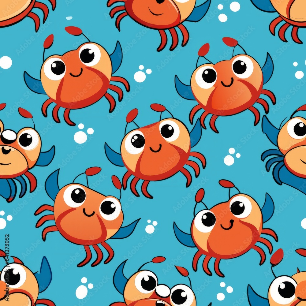 Seamless pattern of cute little crabs with smiling faces, Generative AI Seamless pattern of cute little crabs with smiling faces, Generative AI