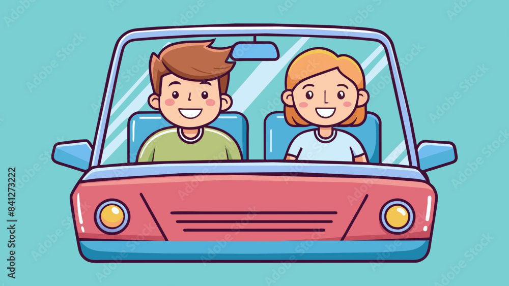 happy couple rides a car vector illustration happy couple rides a car vector illustration