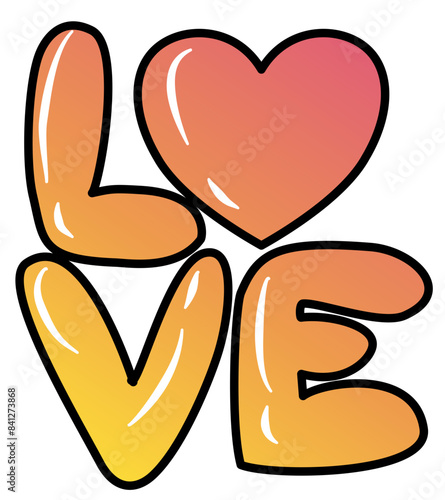 love - word written in graffiti style with heart instead of the letter O - orange  color - cartoon vector graphics - sublimation greetings, banners, cards, sweatshirt, prints, cricut, silhouette,	
