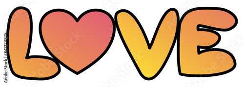 love - word written in graffiti style with heart instead of the letter O - orange  color - cartoon vector graphics - sublimation greetings, banners, cards, sweatshirt, prints, cricut, silhouette,	
