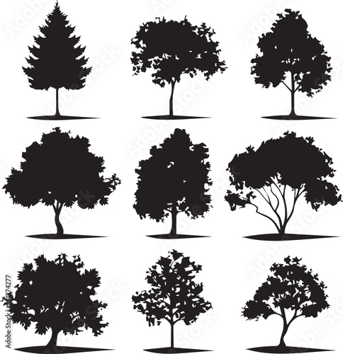 set of trees silhouettes