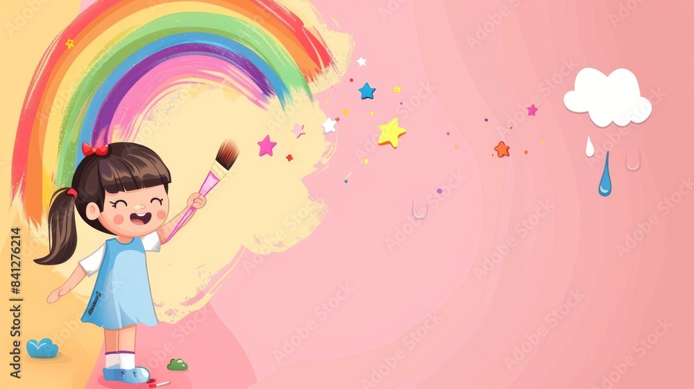 A Little girl draws colorful pictures on the wall. Vector image A Little girl draws colorful pictures on the wall. Vector image