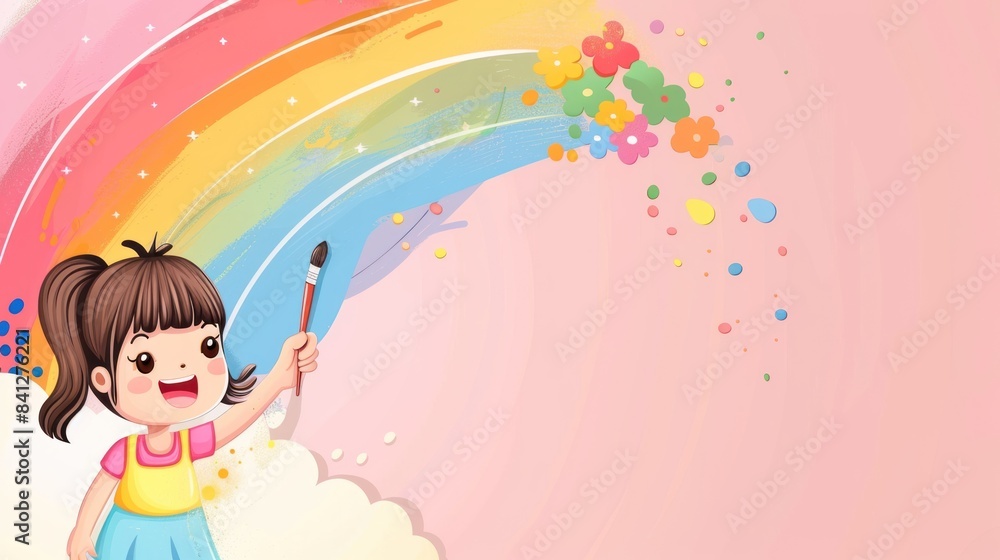 A Little girl draws colorful pictures on the wall. Vector image A Little girl draws colorful pictures on the wall. Vector image