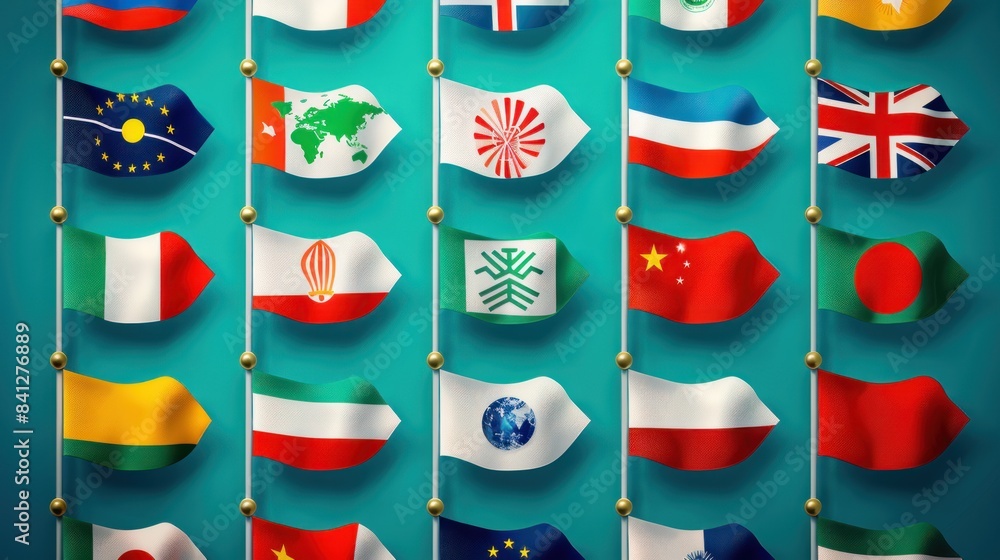 Collection Of International Symbols Of National Flags Of Various 