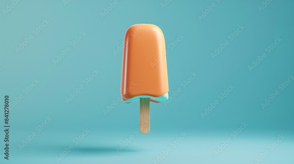 Bright orange popsicle floating against a soft blue background, creating a vibrant and cheerful summer mood. 3D Illustration. Bright orange popsicle floating against a soft blue background, creating a vibrant and cheerful summer mood. 3D Illustration.