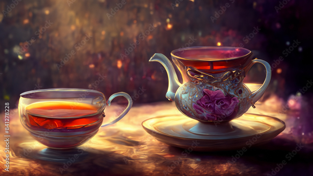 Fototapeta premium Cup of tea on table art illustration design