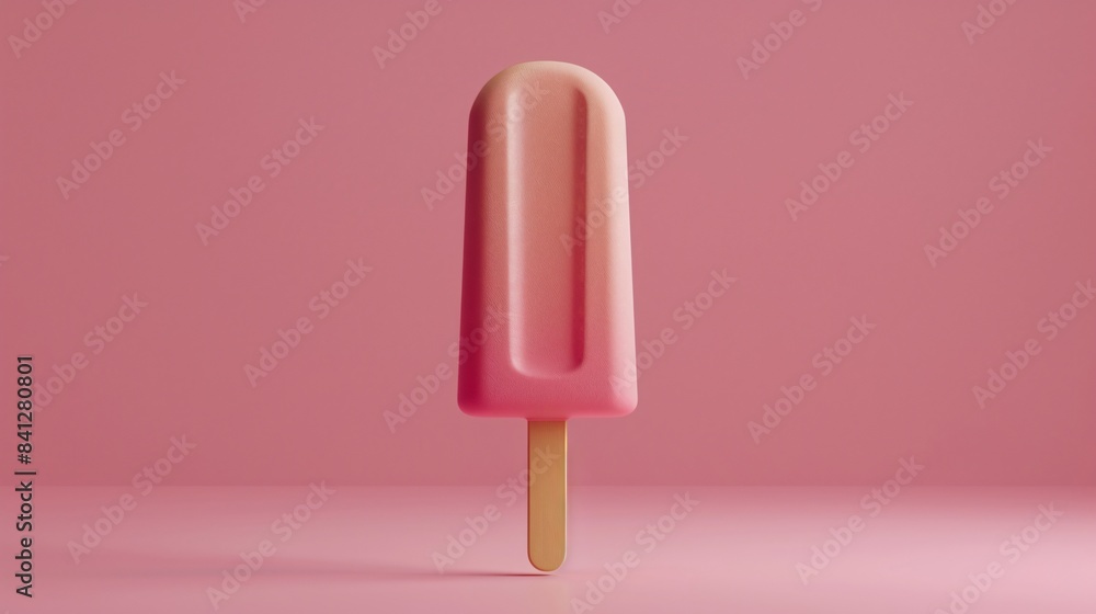 Pink ice cream popsicle against a matching pink background, minimalist and modern dessert photo with a vibrant color scheme. 3D Illustration. Pink ice cream popsicle against a matching pink background, minimalist and modern dessert photo with a vibrant color scheme. 3D Illustration.