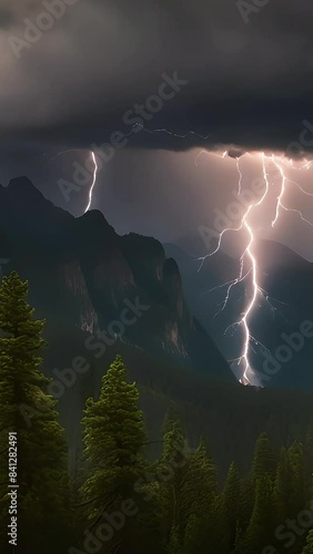 time lapse of clouds over thdramatic scene of lightning on the mountaine mountains photo