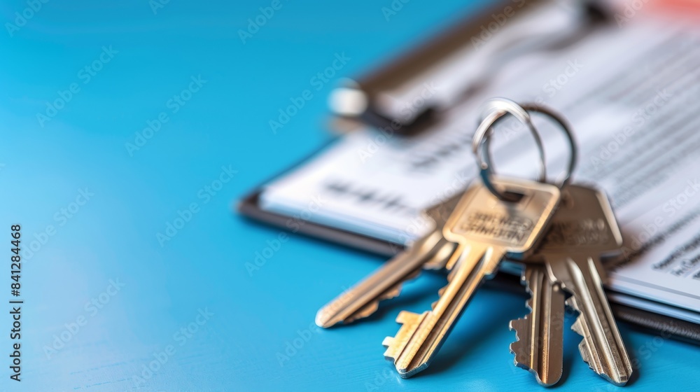 Unlocking Real Estate Freedom - Vibrant Minimalist Imagery of House Keys and Property Documents with Copy Space Unlocking Real Estate Freedom - Vibrant Minimalist Imagery of House Keys and Property Documents with Copy Space