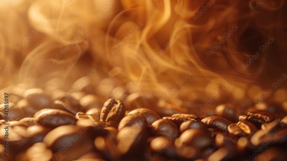Morning Bliss: Close-up Shot of Coffee Aroma with Blurred Steam in Warm Tones for Text Space Morning Bliss: Close-up Shot of Coffee Aroma with Blurred Steam in Warm Tones for Text Space