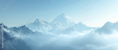 Serene Hazy Mountain Peaks in Soft Morning Light with Space for Text   Peaceful Blurred Mountain Landscape with Wide Angle View