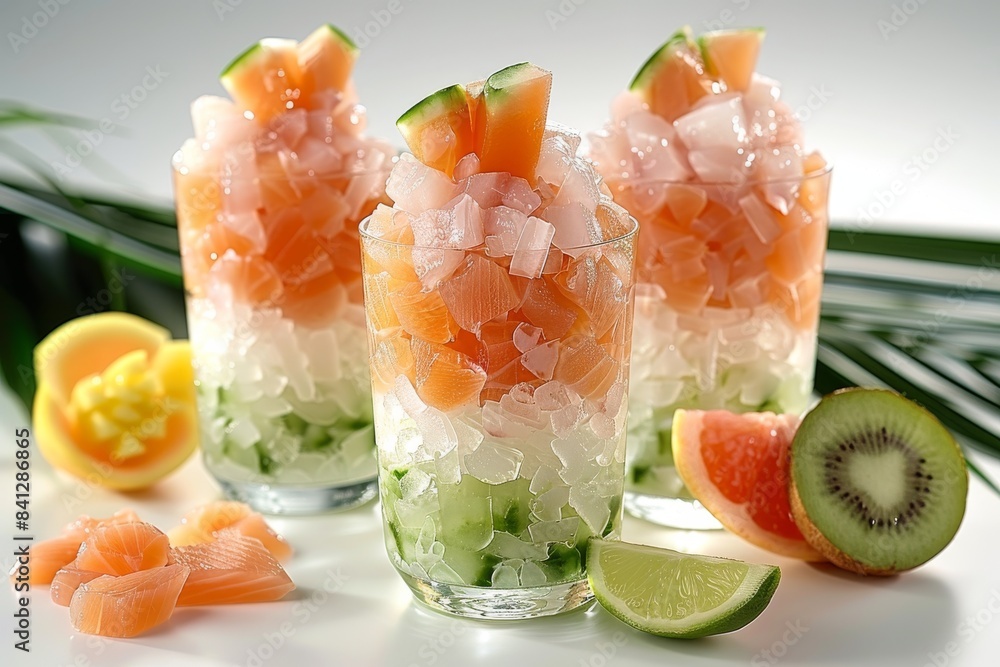 Elegant and fresh shrimp cocktail with herbs, beautifully presented in a vibrant and inviting setting Elegant and fresh shrimp cocktail with herbs, beautifully presented in a vibrant and inviting setting